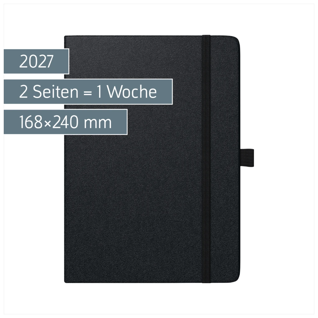 Buchkalender Kompagnon Mod. 797 66 2027 | 168×240 mm, Kunststoff, schwarz