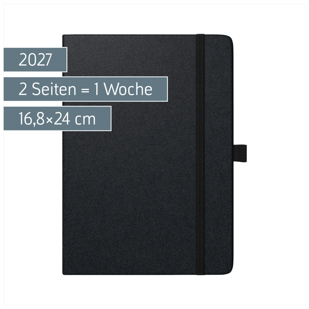 Buchkalender Kompagnon Mod. 797 66 2027 | 16,8×24 cm, Kunststoff, schwarz