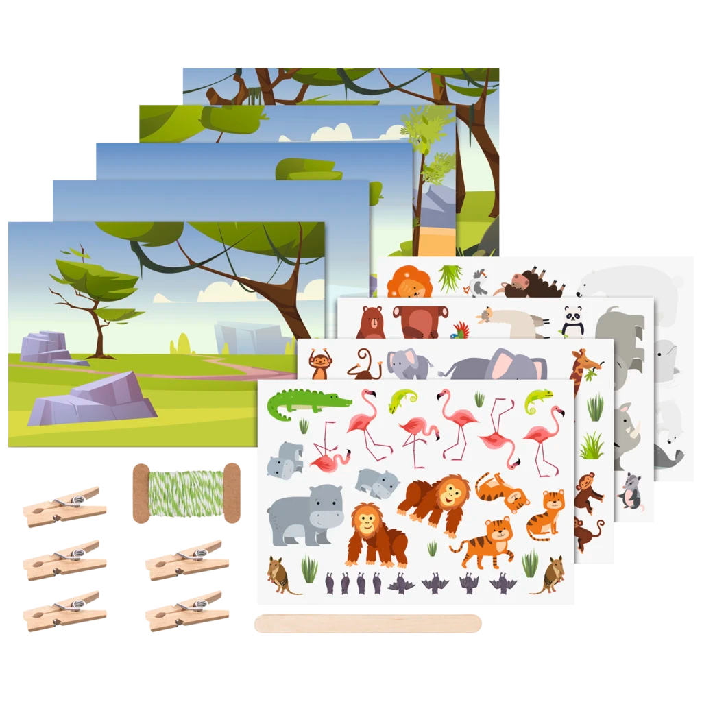 Rubbelsticker Karten-Set „Zootiere“ | 160×120 mm, bunt