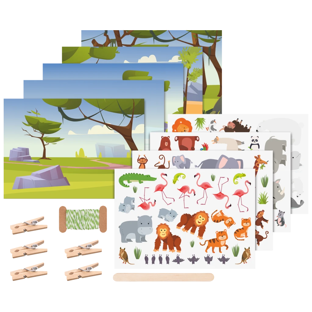 Rubbelsticker Karten-Set „Zootiere“ | 160×120 mm, bunt