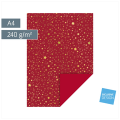 Motivkarton „Sterne“ | A4, 240 g/m², rot/gold glänzend
