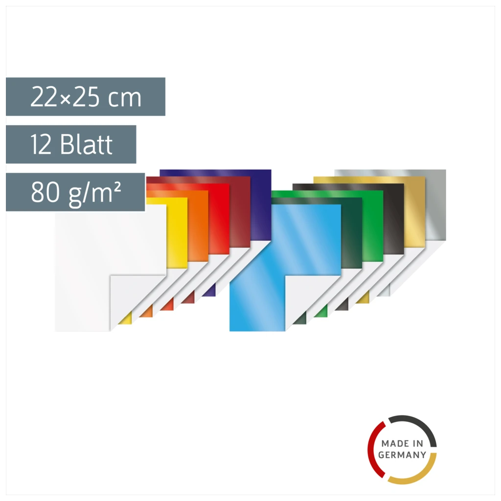 Glanzpapier-Heft (Buntpapier) | 22×25 cm, 12 Blatt, 80 g/m²