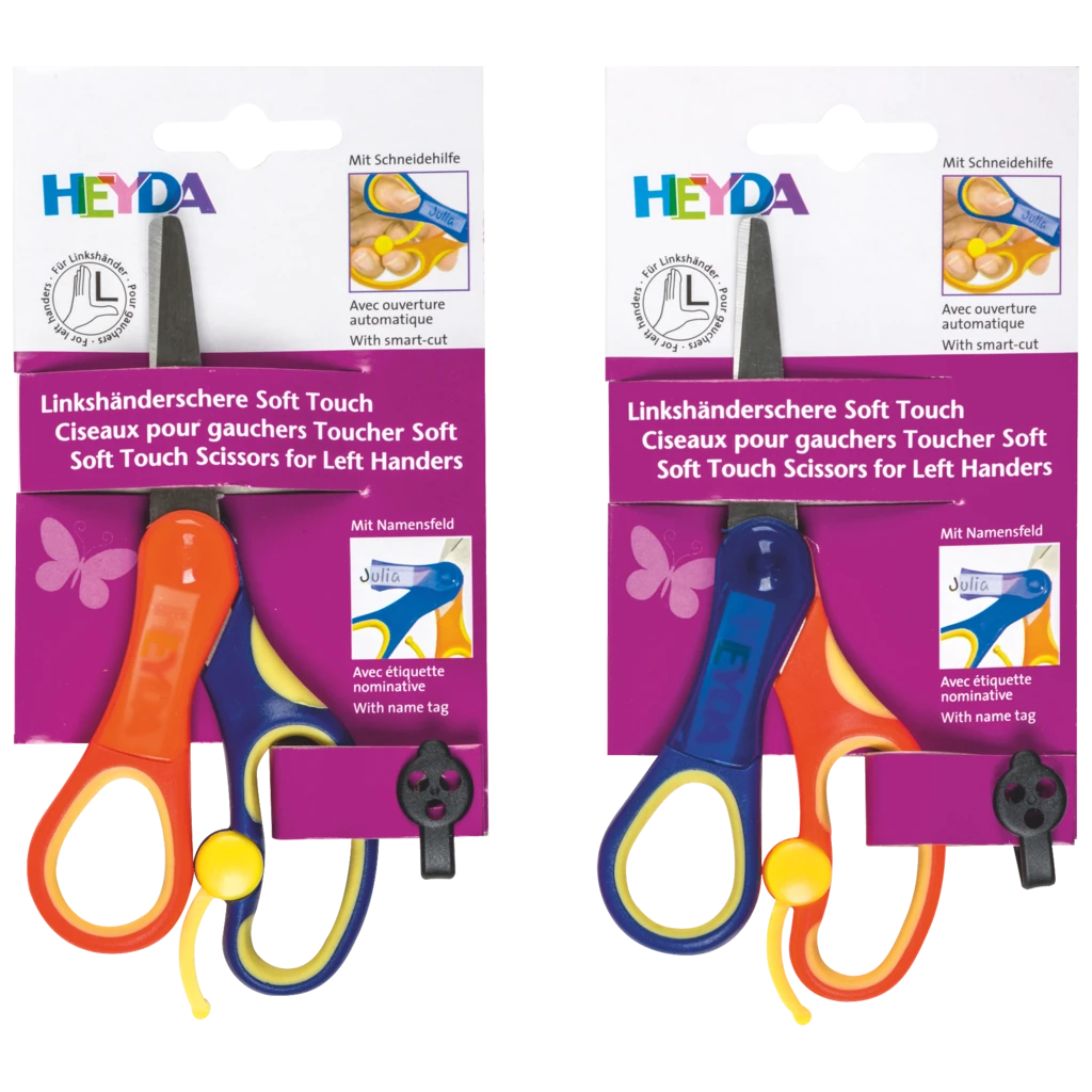 Kinderschere Soft-Touch Linkshänder | abgerundet, 135 mm, blau/orange