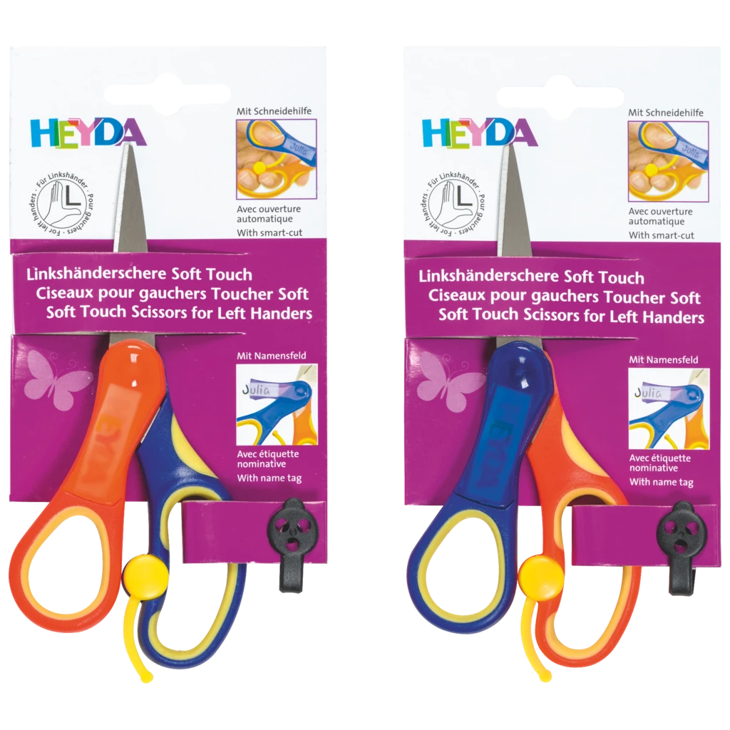 Kinderschere Soft-Touch Linkshänder | spitz, 135 mm, blau/orange