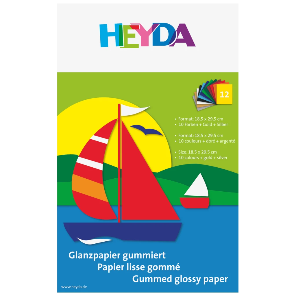 Glanzpapier-Bastelmappe (Buntpapier) | 18,5×29,5 cm, 12 Blatt, 80 g/m²