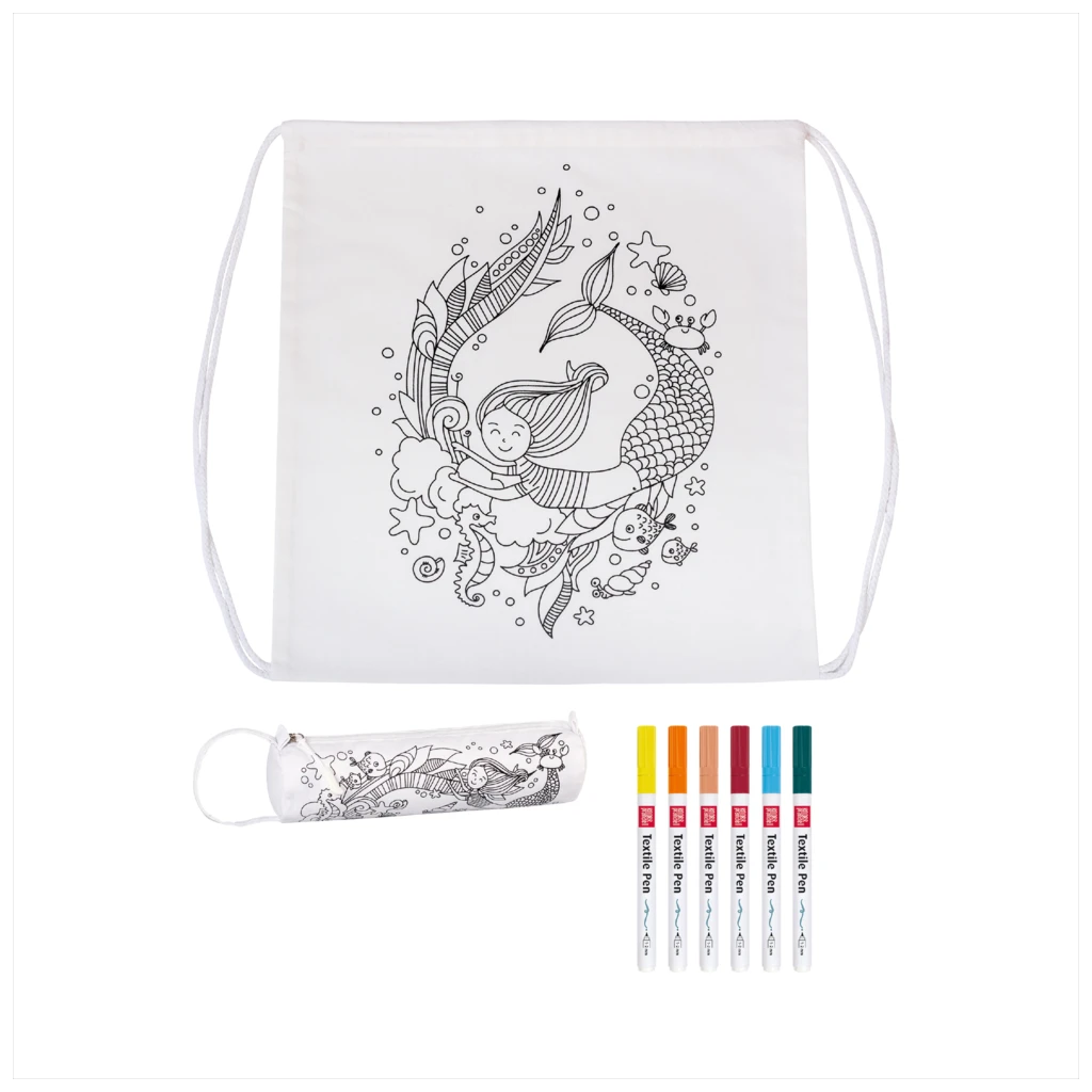 Bastel-Set Stoff bemalen „Mermaid“ Sportbeutel & Schlampermäppchen