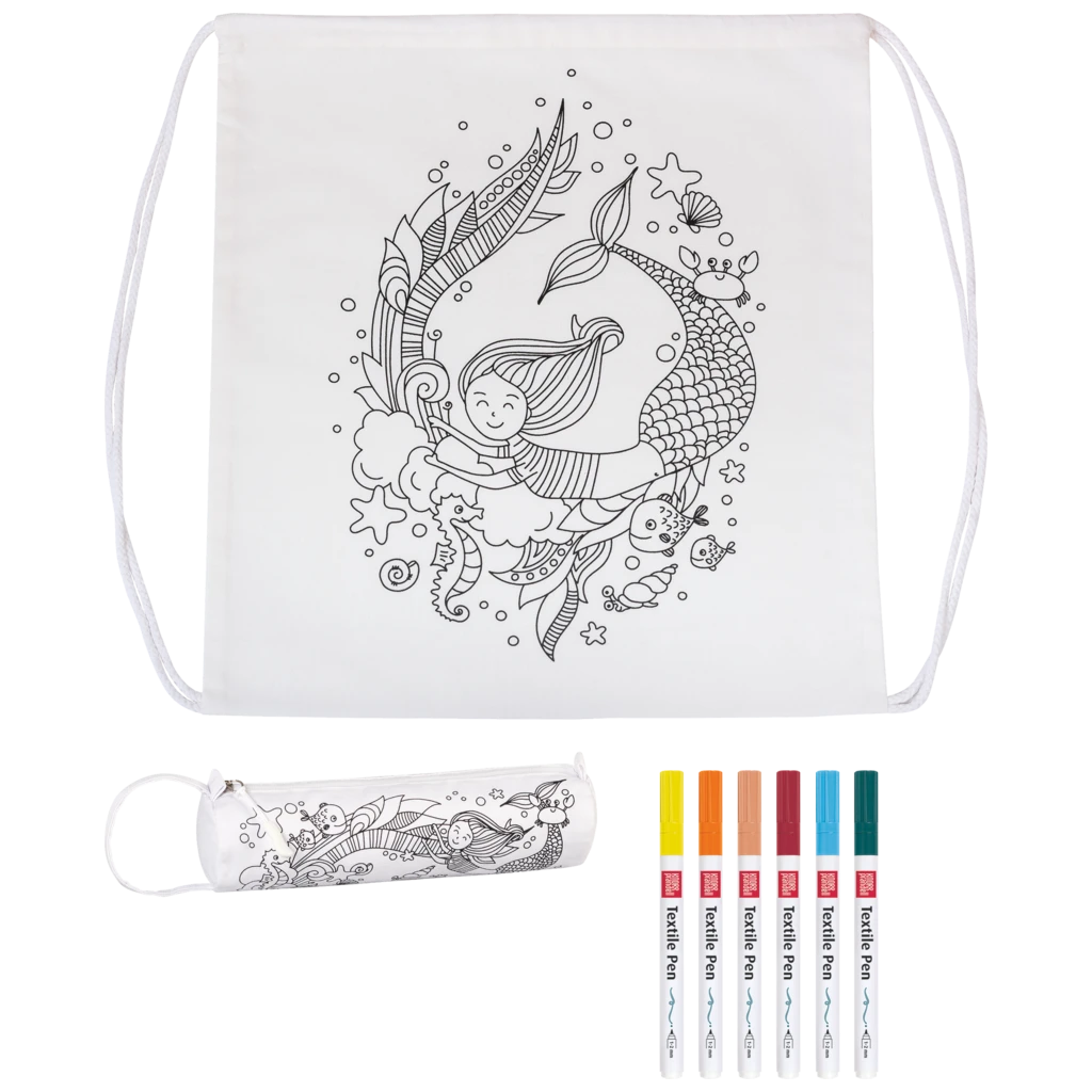 Bastel-Set Stoff bemalen „Mermaid“ Sportbeutel & Schlampermäppchen