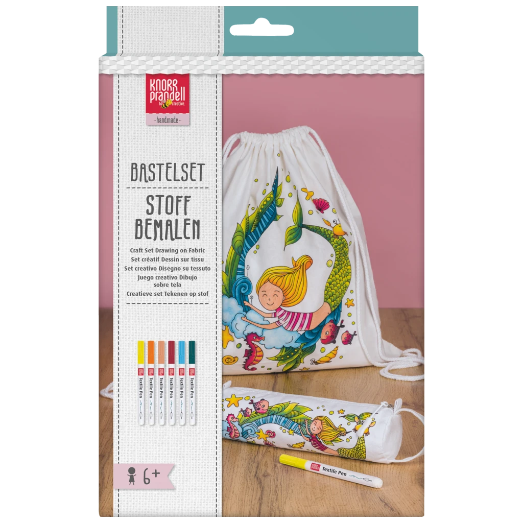 Bastel-Set Stoff bemalen „Mermaid“ Sportbeutel & Schlampermäppchen