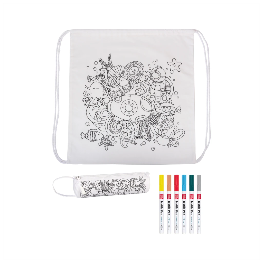 Bastel-Set Stoff bemalen „Seaworld“ Sportbeutel & Schlampermäppchen