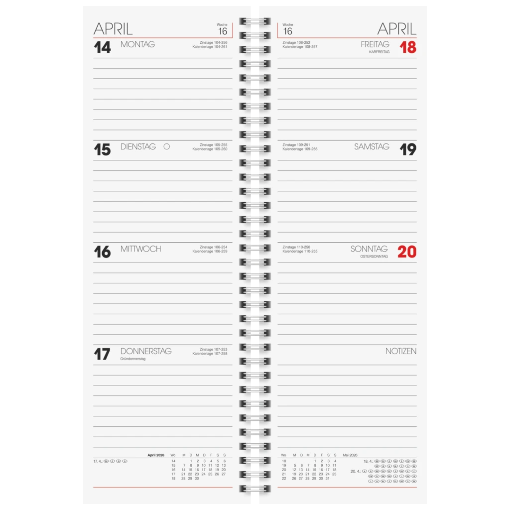 Vormerkbuch 2026 | 100×296 mm, Karton, rot