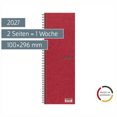 Vormerkbuch 2027 | 100×296 mm, Karton, rot