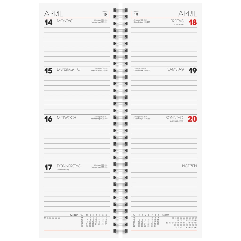 Vormerkbuch 2027 | 100×296 mm, Karton, rot