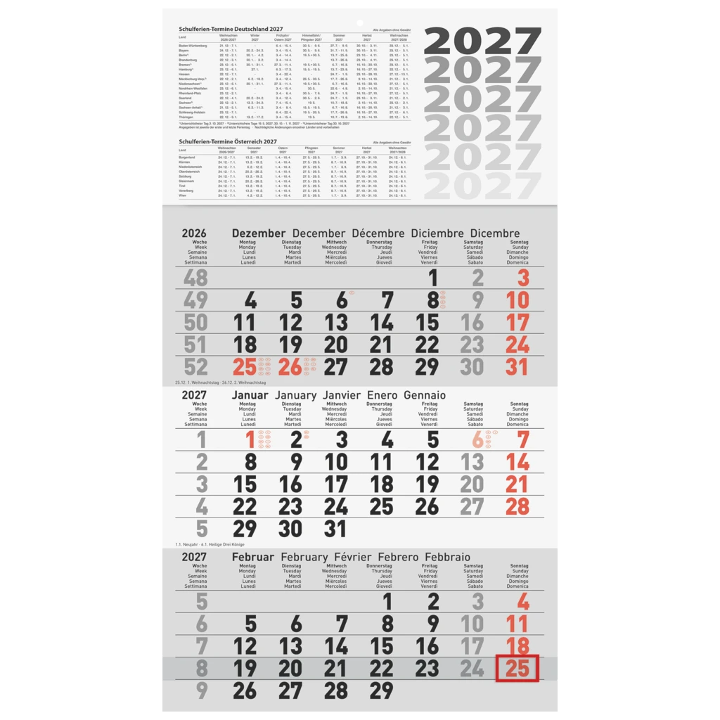 3-Monatskalender 2027 | 300×520 mm