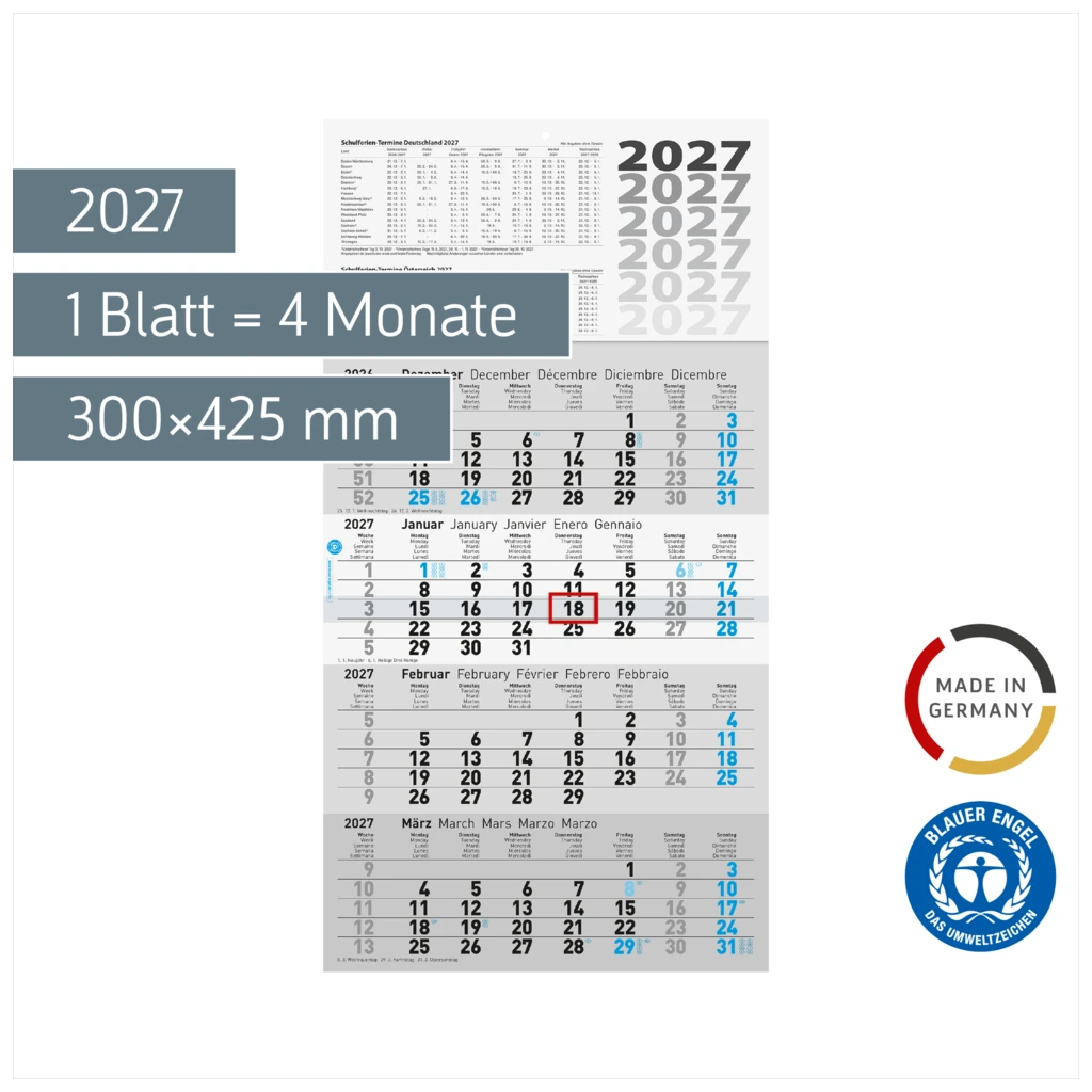 4-Monatskalender 2027 „UWS“ | 300×555 mm
