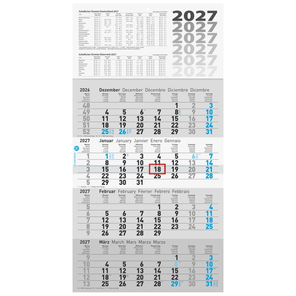 4-Monatskalender 2027 „UWS“ | 300×555 mm