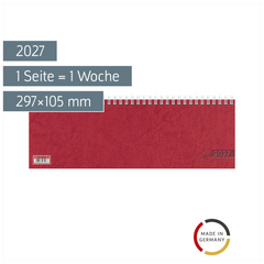 Querterminbuch 2027 | 297×105 mm, Karton, rot