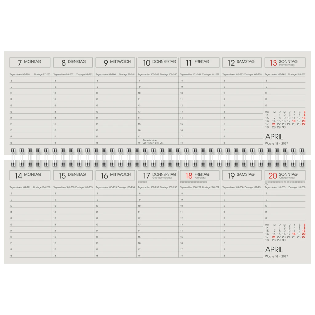Querterminbuch 2027 „UWS“ | 297×100 mm, Karton