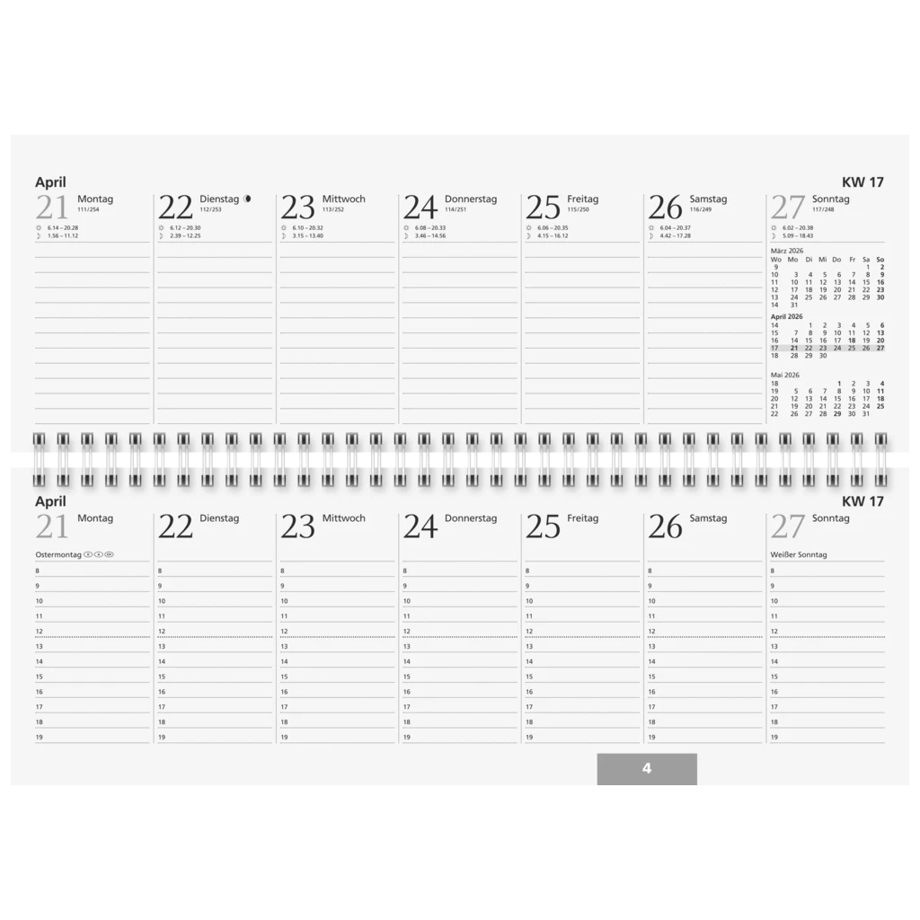 Querterminbuch 2026 | 297×105 mm, Karton, blau