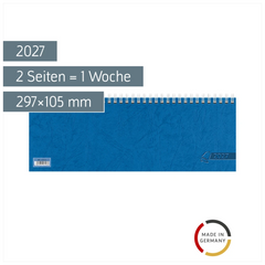 Querterminbuch 2027 | 297×105 mm, Karton, blau