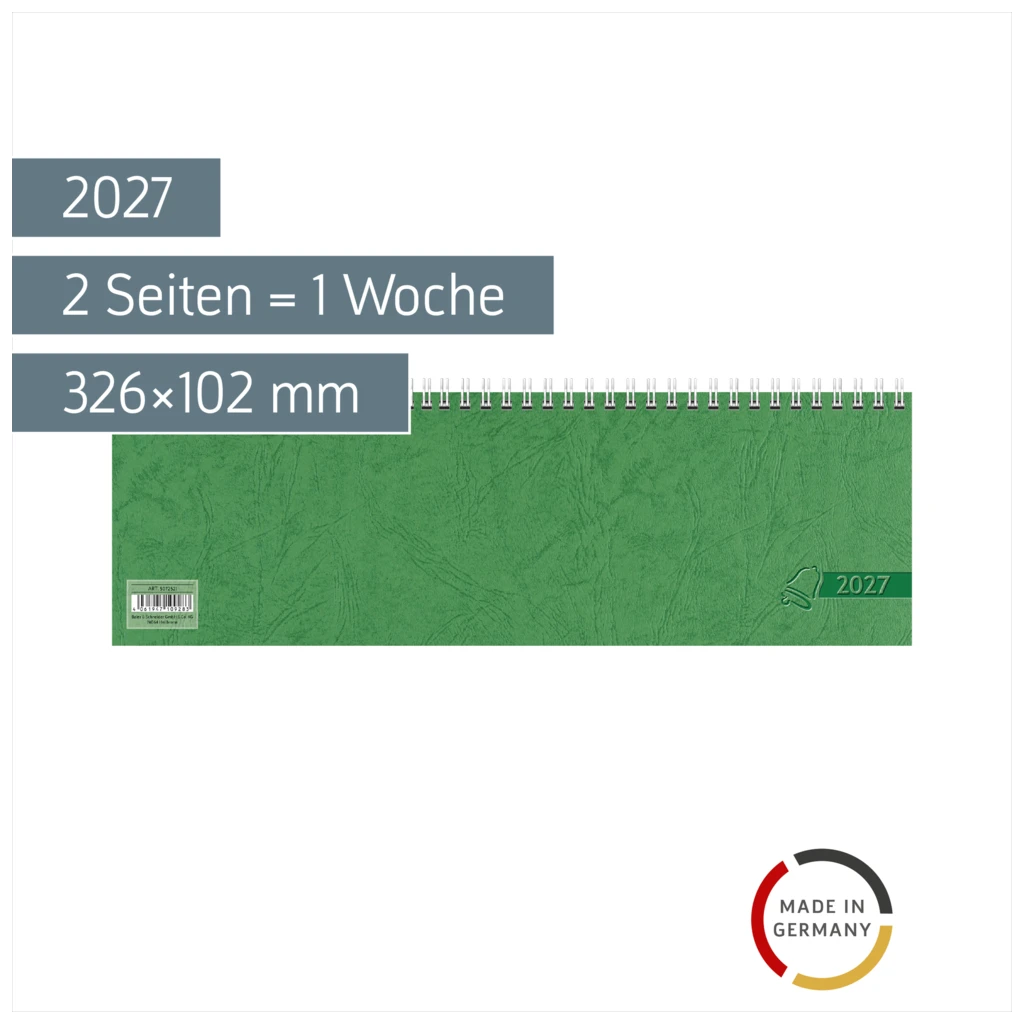Querterminbuch 2027 | 326×102 mm, Karton, grün