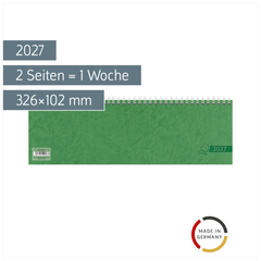 Querterminbuch 2027 | 326×102 mm, Karton, grün