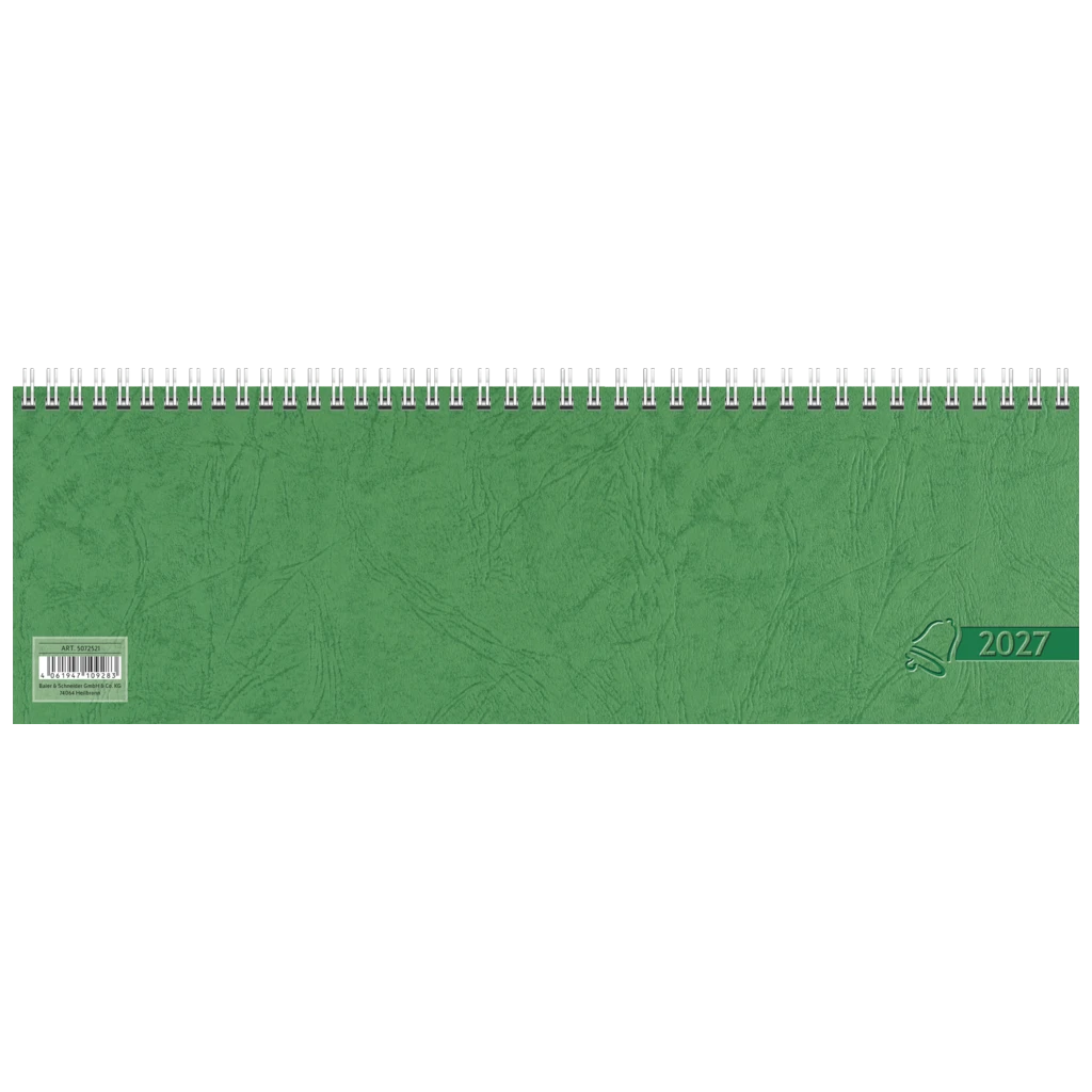 Querterminbuch 2027 | 326×102 mm, Karton, grün