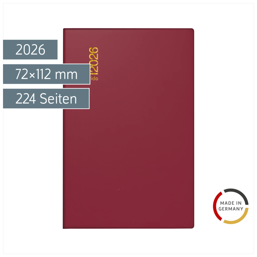 Taschenkalender Mod. partner/Industrie I 2026 | A7, Kunststoff, bordeaux