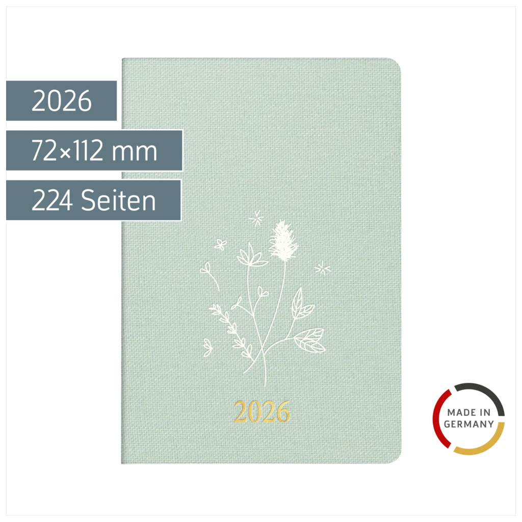 Taschenkalender Mod. partner/Industrie I 2026 „Wild Flowers“ | A7, Textil