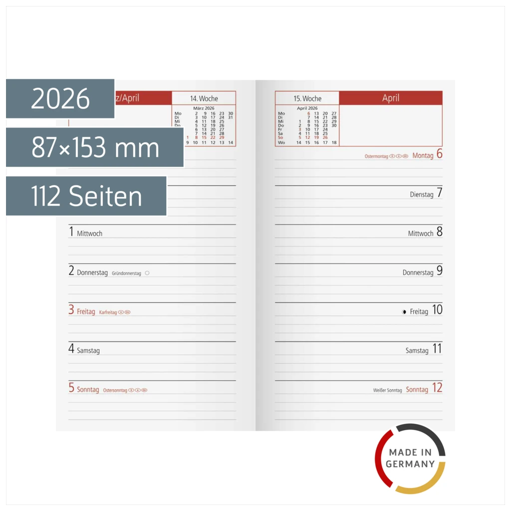 Wochen-Ersatzkalendarium Mod. TM 15 2026 | 87×153 mm, Karton, weiß