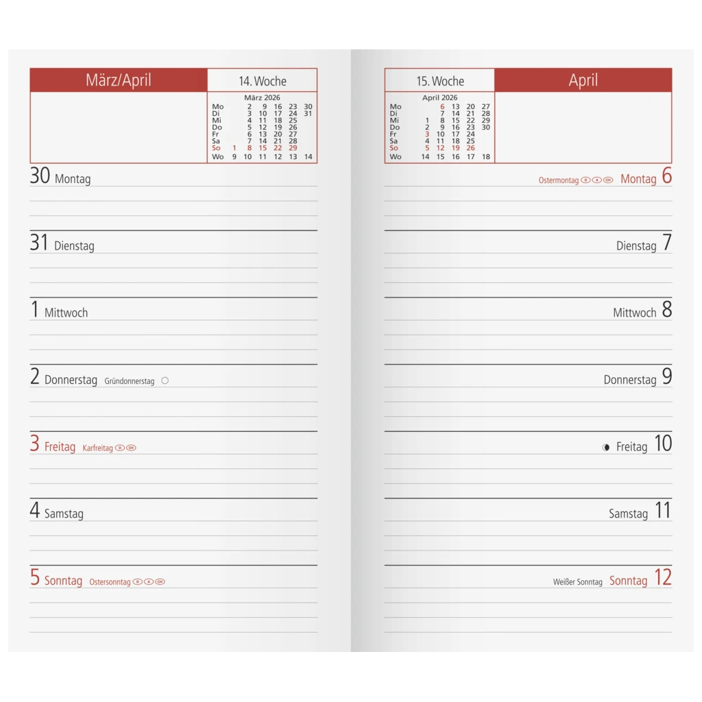 Wochen-Ersatzkalendarium Mod. TM 15 2026 | 87×153 mm, Karton, weiß