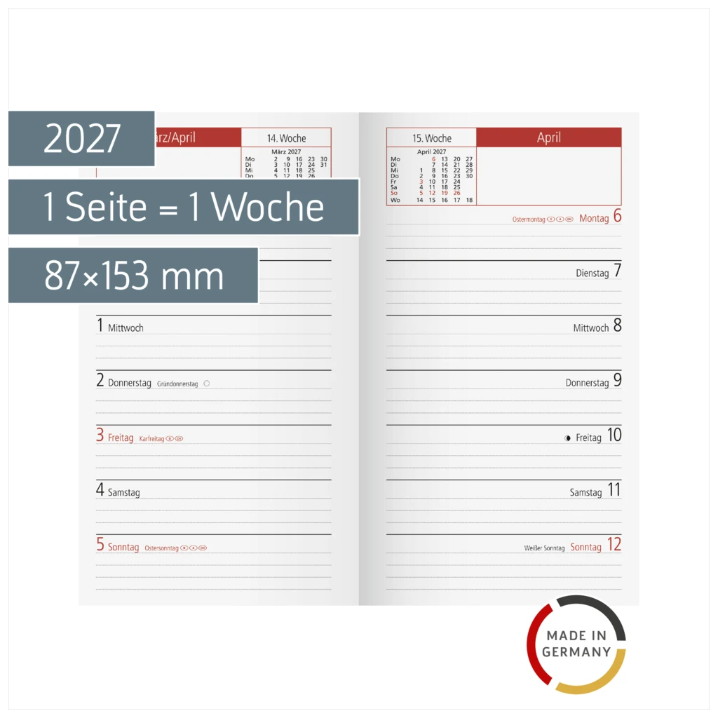 Wochen-Ersatzkalendarium Mod. TM 15 2027 | 87×153 mm, Karton, weiß