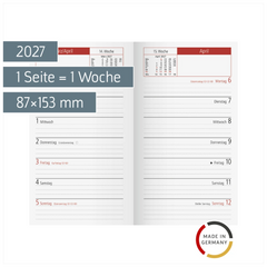 Wochen-Ersatzkalendarium Mod. TM 15 2027 | 87×153 mm, Karton, weiß