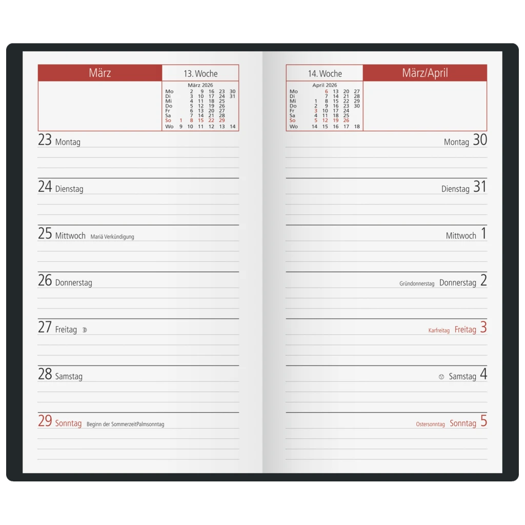 Taschenkalender Mod. TM 15 2026 | A6, Kunststoff, bordeaux