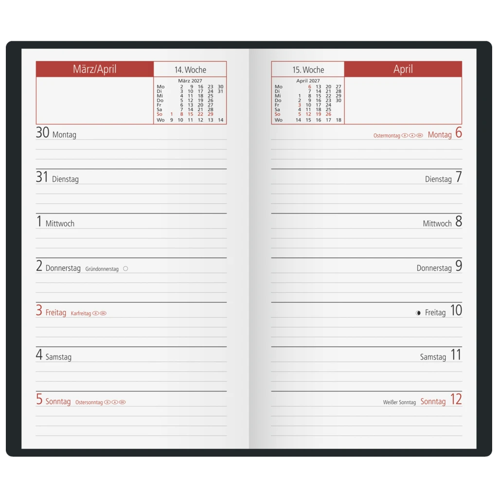 Taschenkalender Mod. TM 15 2027 | A6, Kunststoff, bordeaux