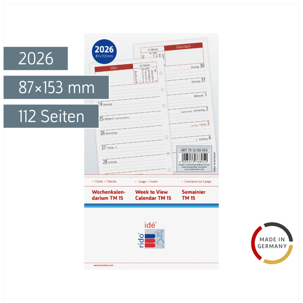Wochen-Ersatzkalendarium Mod. TM 15 2026 | 87×153 mm
