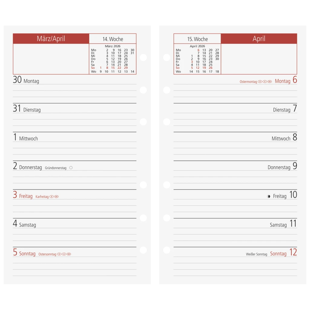 Wochen-Ersatzkalendarium Mod. TM 15 2026 | 87×153 mm