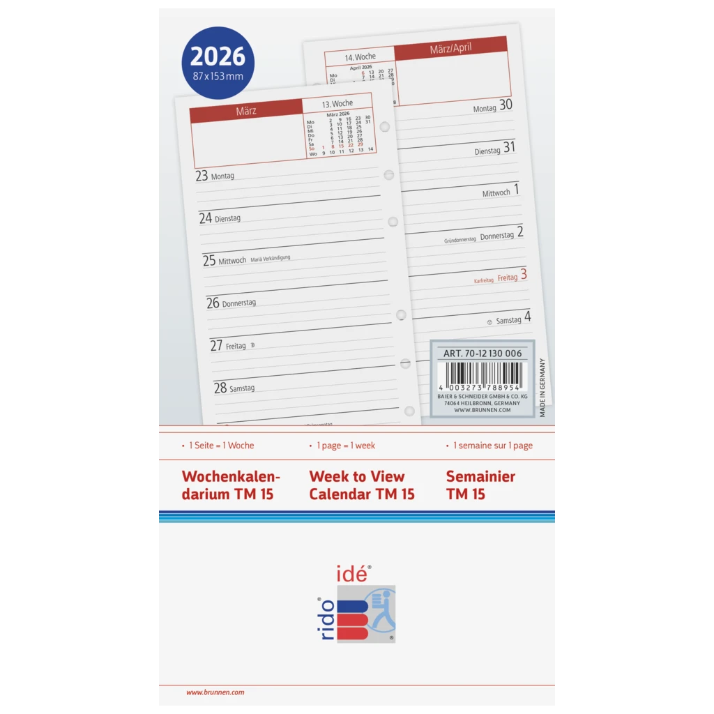 Wochen-Ersatzkalendarium Mod. TM 15 2026 | 87×153 mm