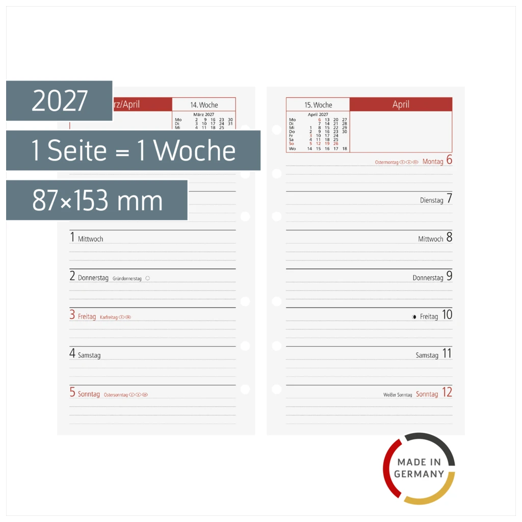 Wochen-Ersatzkalendarium Mod. TM 15 2027 | 87×153 mm
