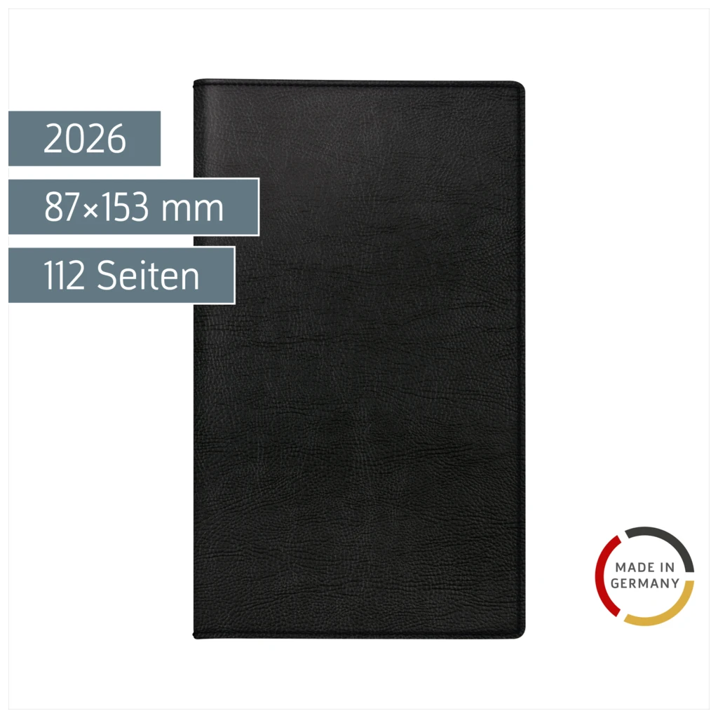 Taschenkalender Mod. TM 15 2026 | A6, Kunstleder, schwarz