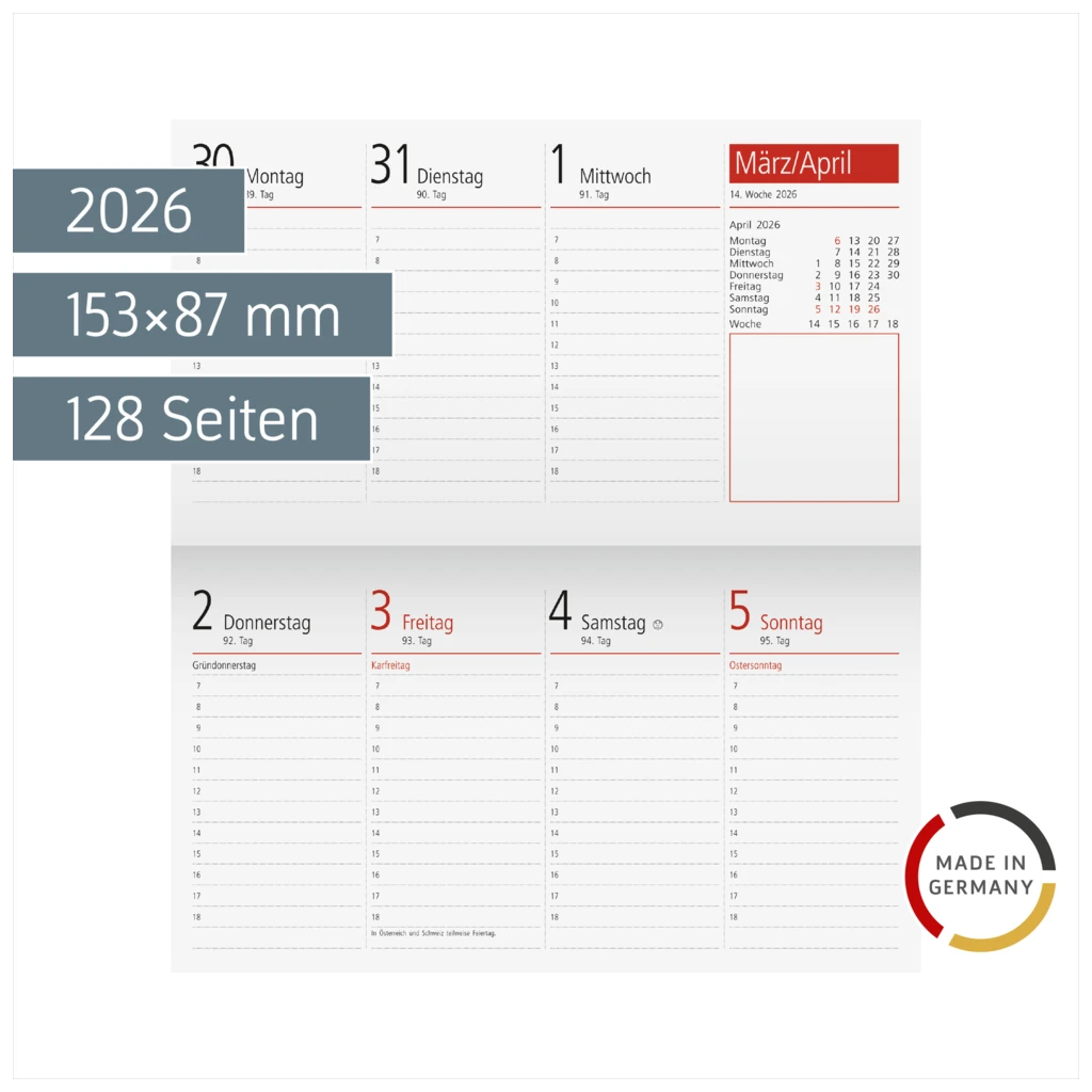 Wochen-Ersatzkalendarium TM 17/contacter 2026 | 153×87 mm, Karton, weiß