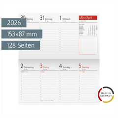 Wochen-Ersatzkalendarium TM 17/contacter 2026 | 153×87 mm, Karton, weiß
