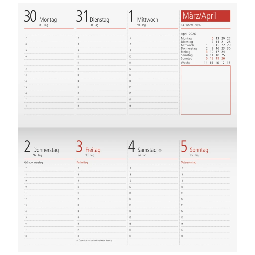 Wochen-Ersatzkalendarium TM 17/contacter 2026 | 153×87 mm, Karton, weiß
