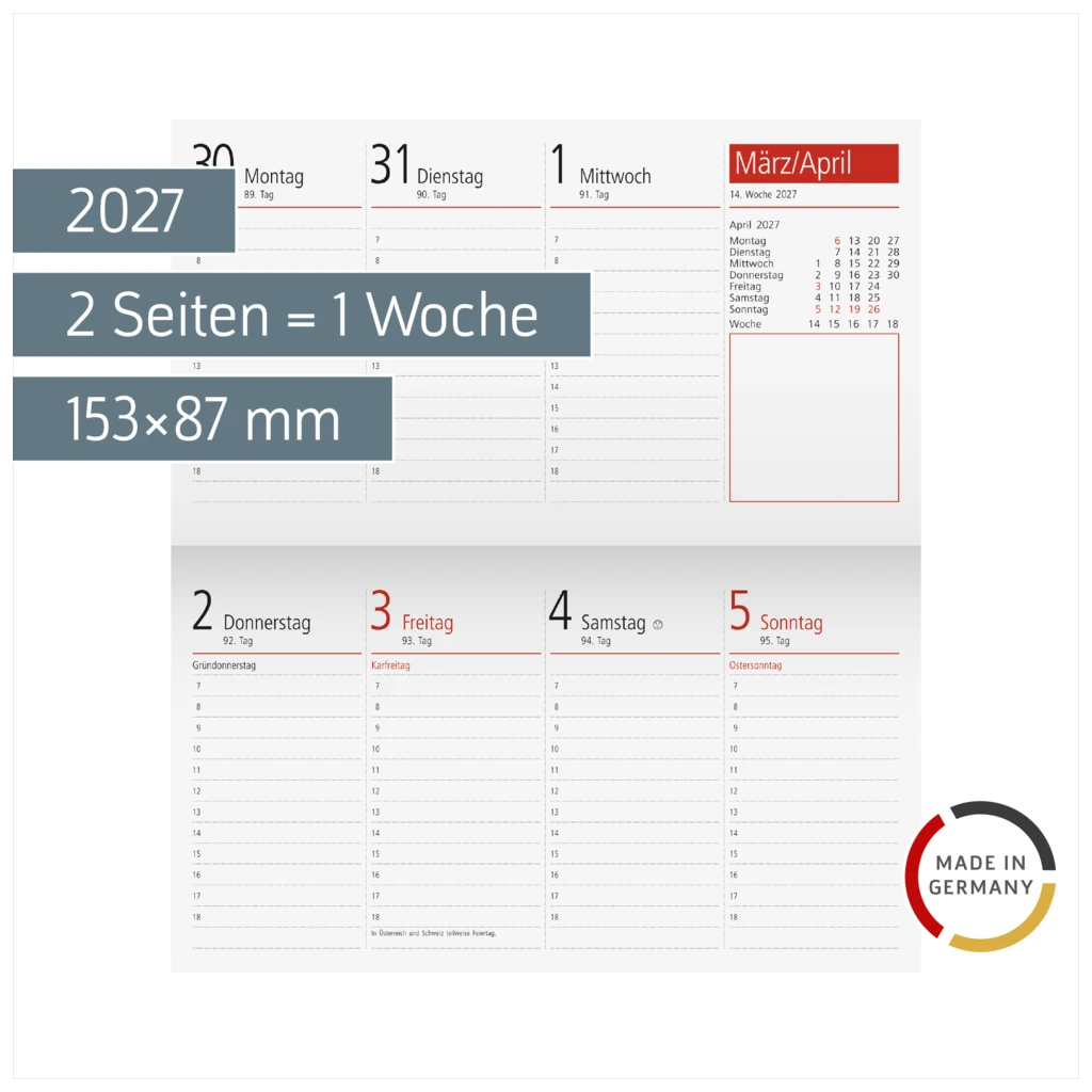 Wochen-Ersatzkalendarium TM 17/contacter 2027 | 153×87 mm, Karton, weiß