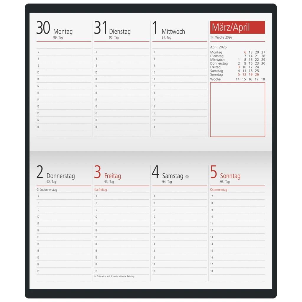 Taschenkalender Mod. TM 17/contacter 2026 | A6 quer, Kunststoff, schwarz