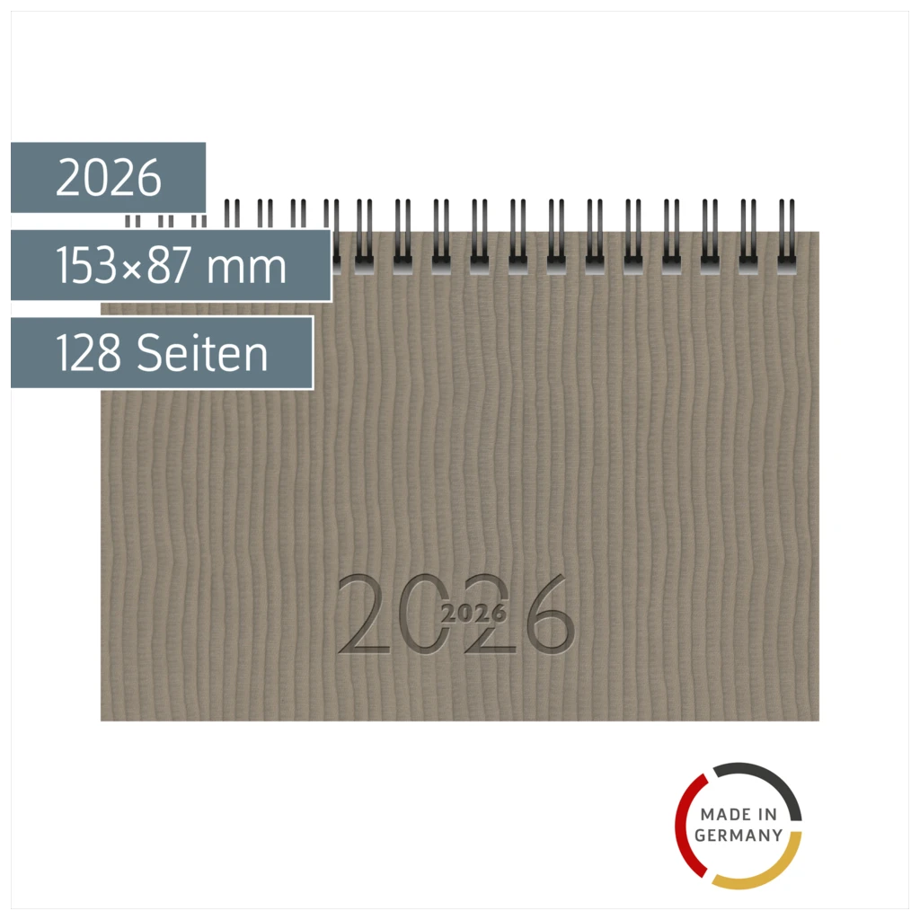 Taschenkalender Mod. TM 17/contacter 2026 | A6 quer, Kunstleder, grau