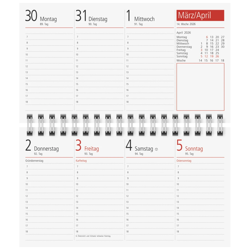 Taschenkalender Mod. TM 17/contacter 2026 | A6 quer, Kunstleder, grau
