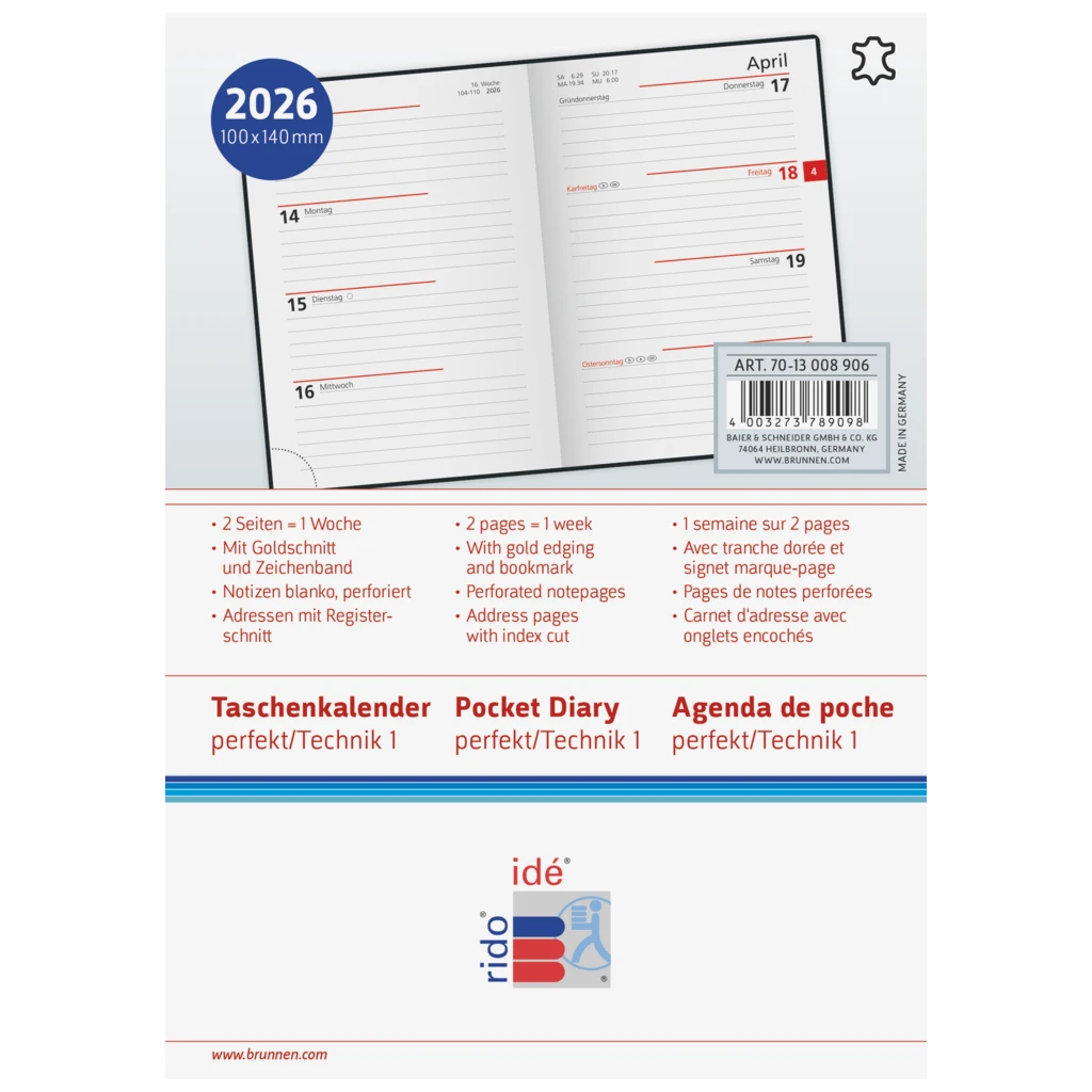 Taschenkalender Mod. perfect/Technik I 2026 | A6, Leder, schwarz