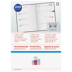 Taschenkalender Mod. perfect/Technik I 2026 | A6, Leder, schwarz