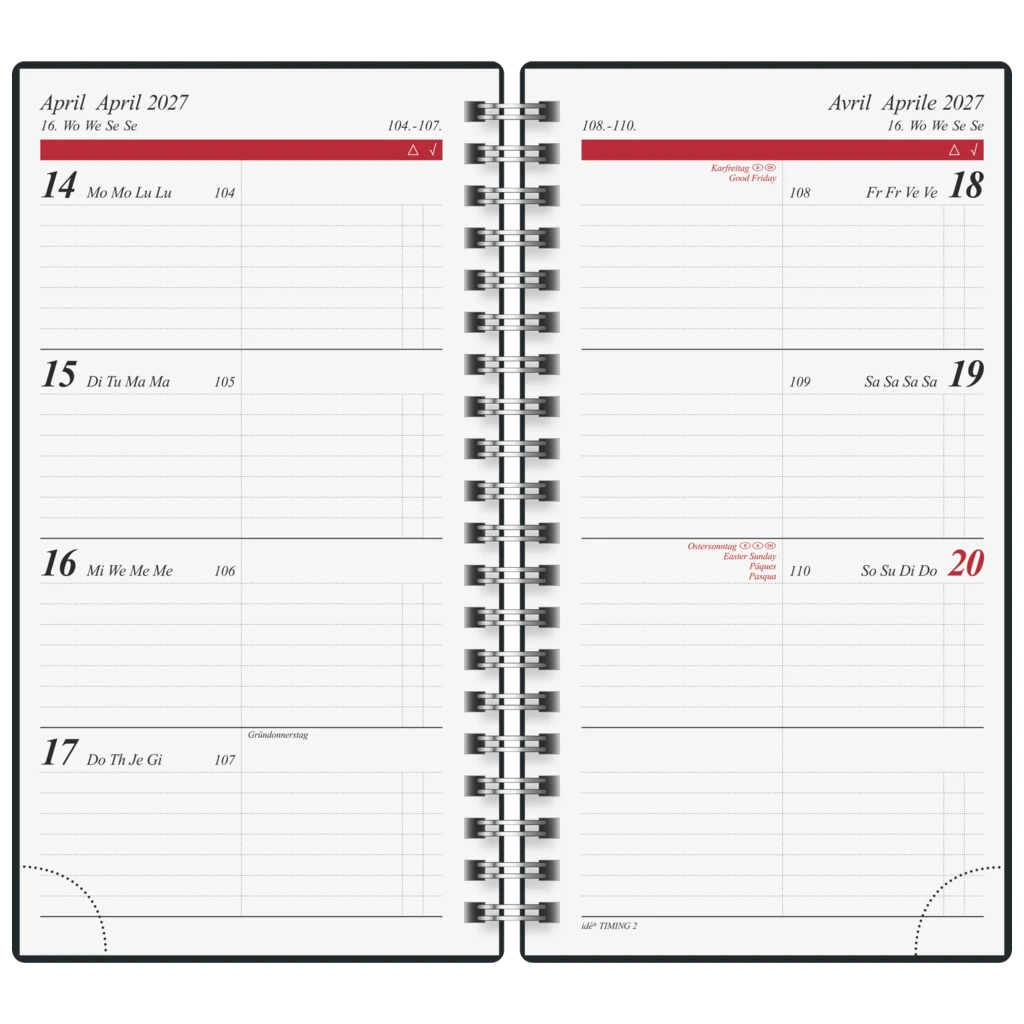Taschenkalender Mod. Timing 2 2027 | A6, Kunststoff, schwarz