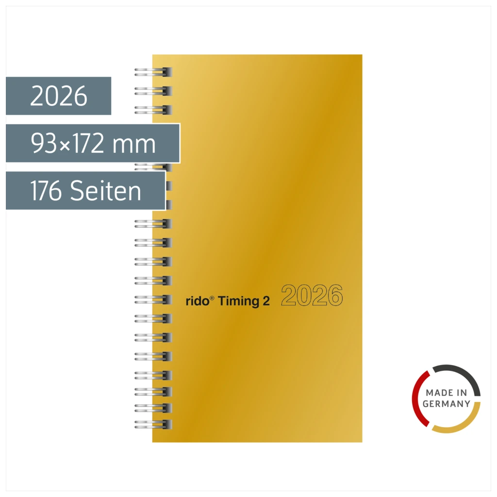 Taschenkalender Mod. Timing 2 2026 | A6, Karton, gold